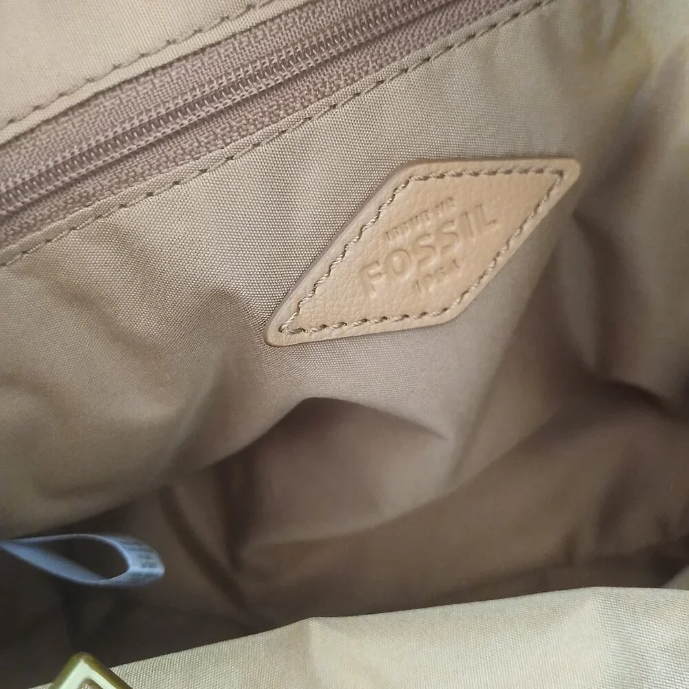 Fossil Tan Satchel with Striped Accent